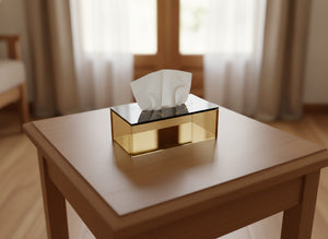 «بيتنا جنتنا» Diwani calligraphy tissue box in use