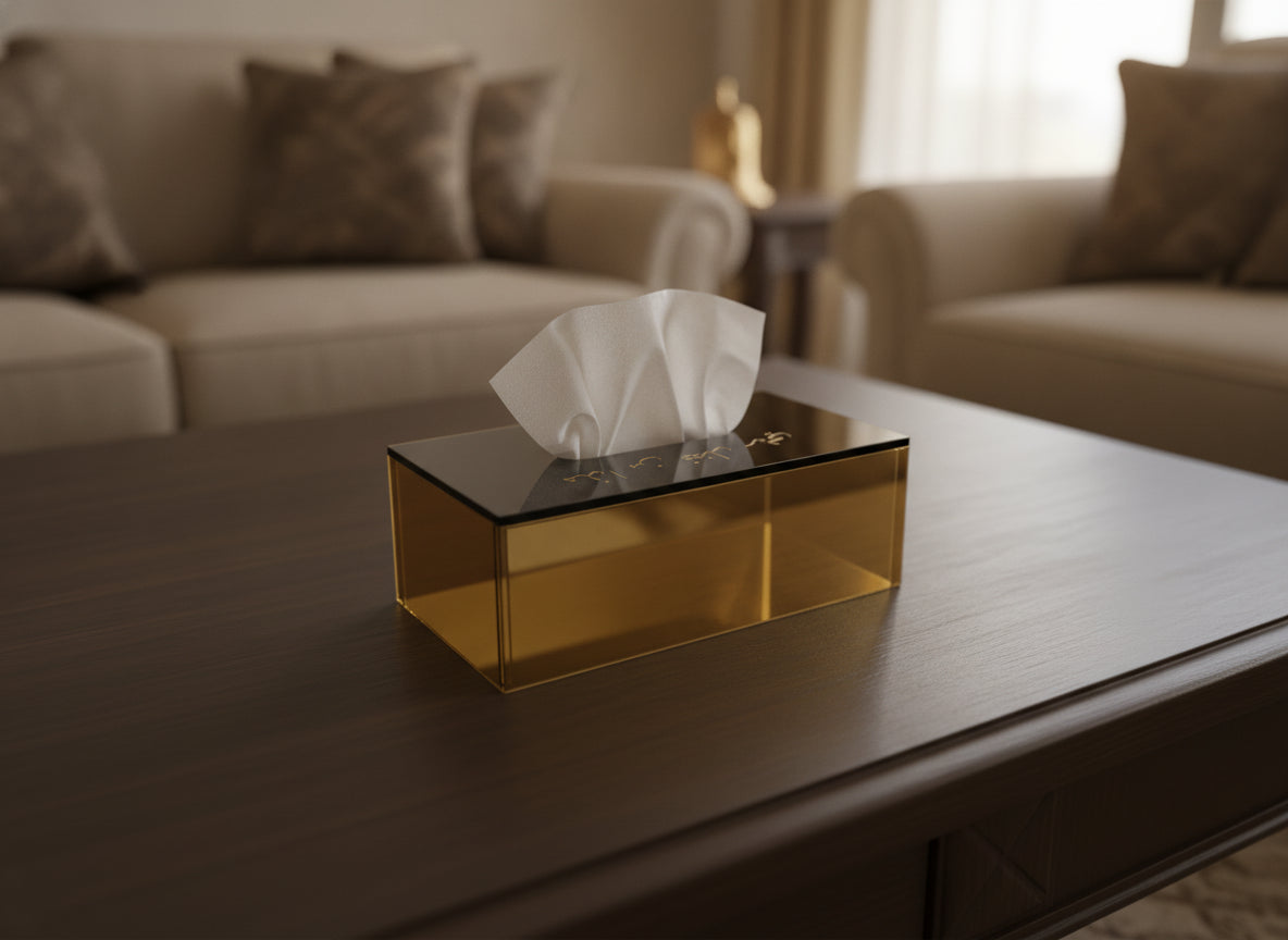 «هذا من فضل ربي» Thuluth calligraphy tissue box in use