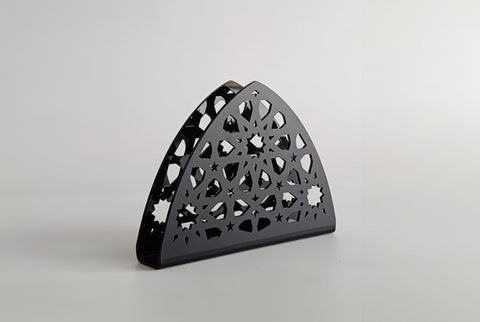 Acrylic napkin holder with Arabic design, made to order by MASHQ