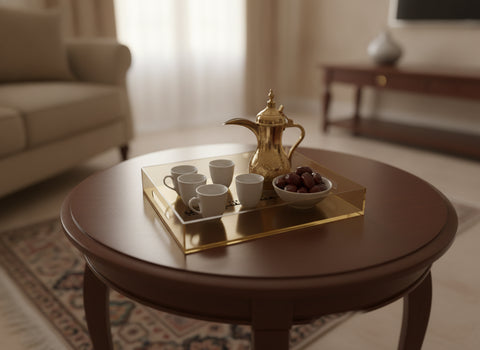«بيتنا جنتنا» serving tray in use