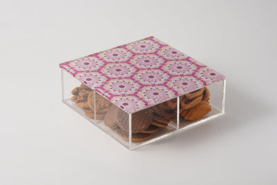 Acrylic box with Arabic calligraphy and arabesque ornamentation, made to order by MASHQ