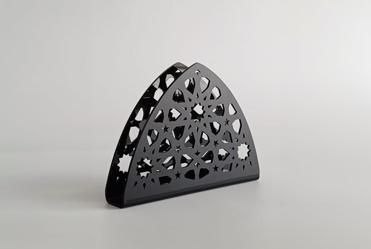 Acrylic napkin holder with Arabic design, made to order by MASHQ