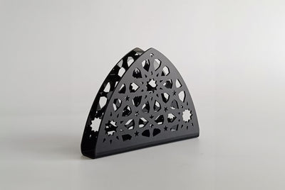 Acrylic napkin holder with Arabic design, made to order by MASHQ