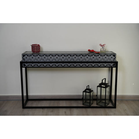 Arabic console table with black and white floral pattern, made to order by MASHQ